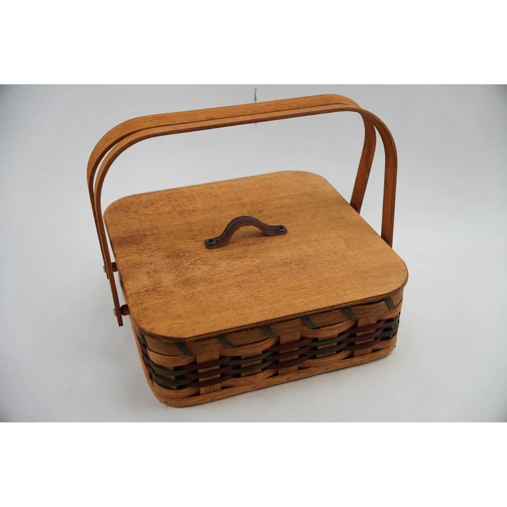 Handmade Amish Eli & Caroline Troyer Woven Basket & Leather Handle 12